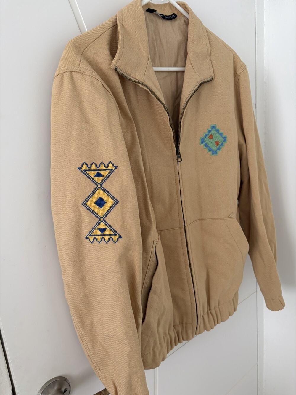 Zara Bomber Workwear Navajo Style Jacket Men S Tan Full Zip Harrington
